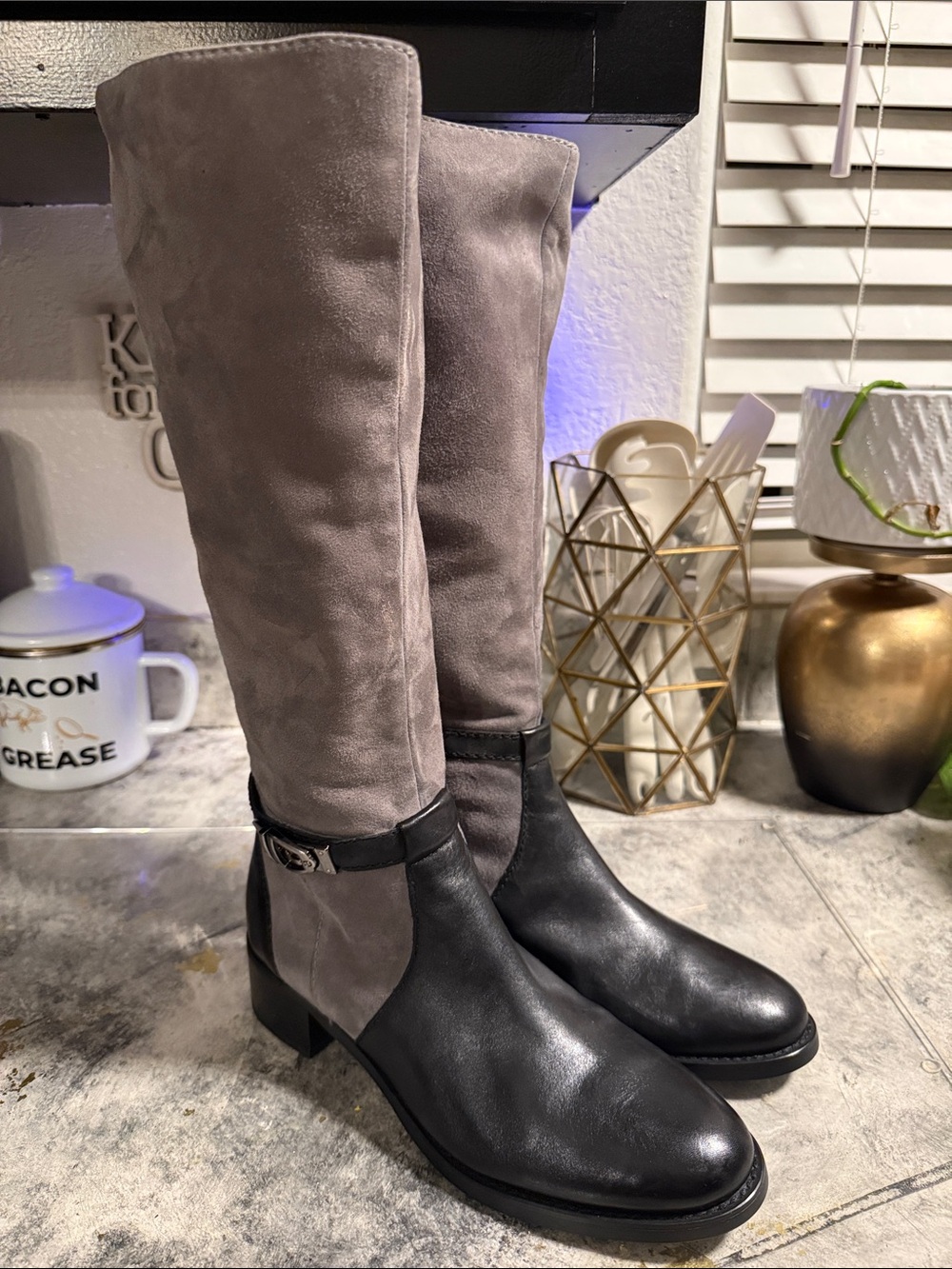Etienne Aigner Two-Tone Black and Gray Boots size 9